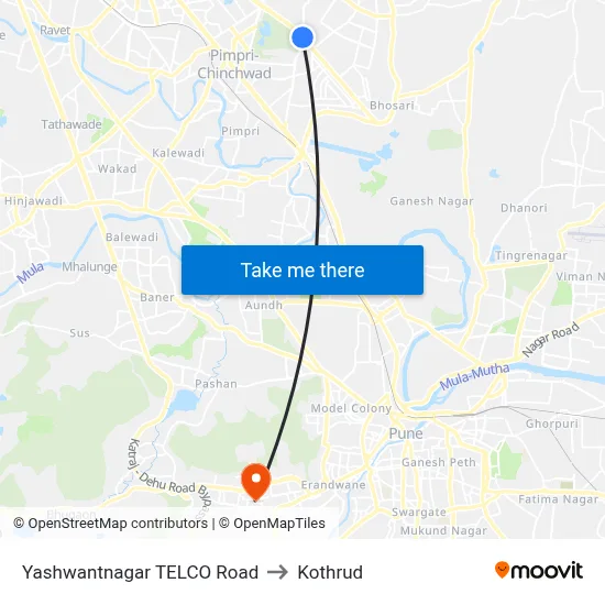 Yashwantnagar TELCO Road to Kothrud map