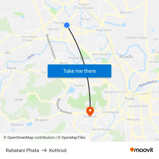 Rahatani Phata to Kothrud map