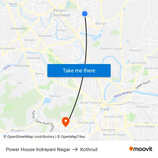 Power House Indrayani Nagar to Kothrud map