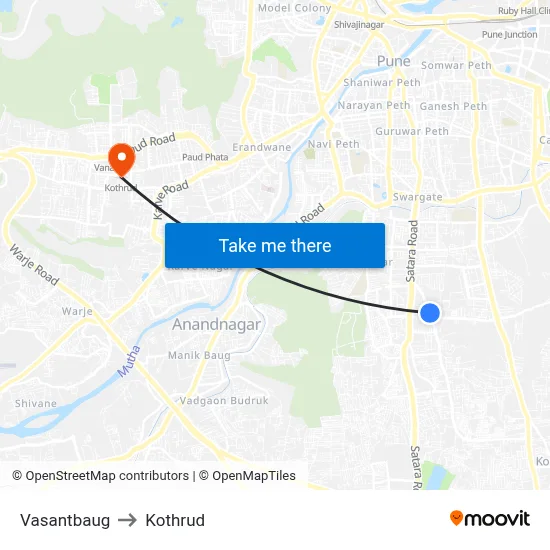 Vasantbaug to Kothrud map
