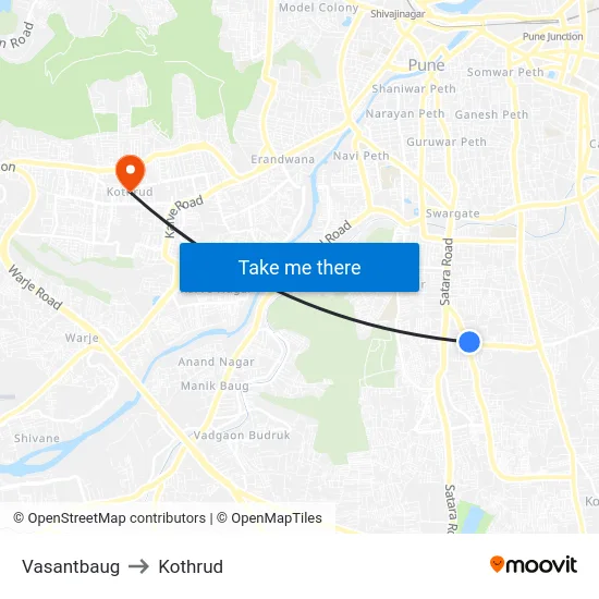 Vasantbaug to Kothrud map
