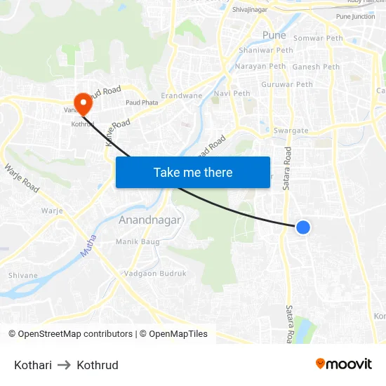 Kothari to Kothrud map