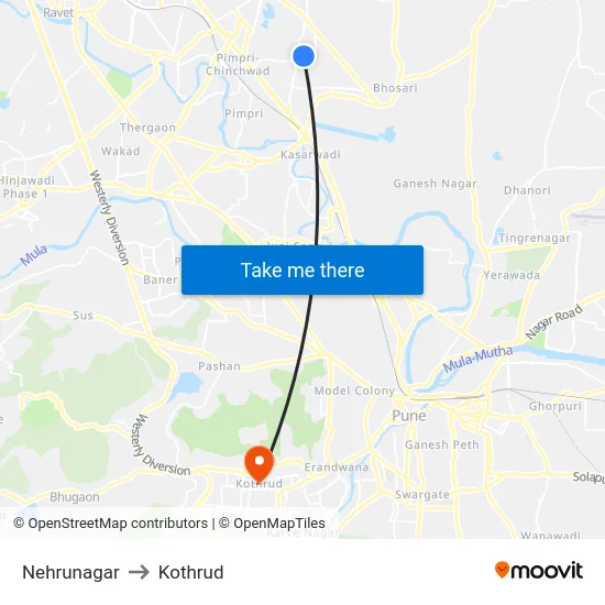 Nehrunagar to Kothrud map