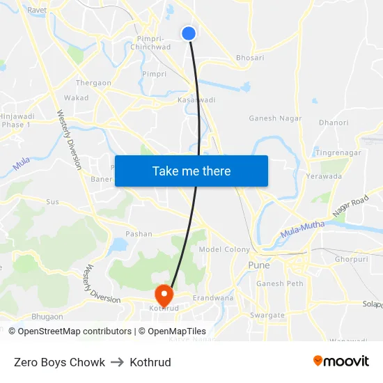 Zero Boys Chowk to Kothrud map