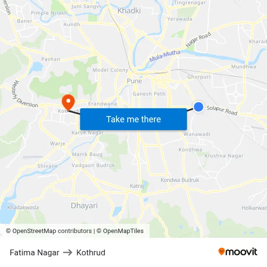 Fatima Nagar to Kothrud map
