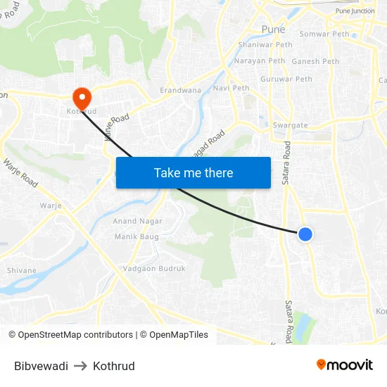 Bibvewadi to Kothrud map