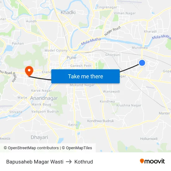 Bapusaheb Magar Wasti to Kothrud map