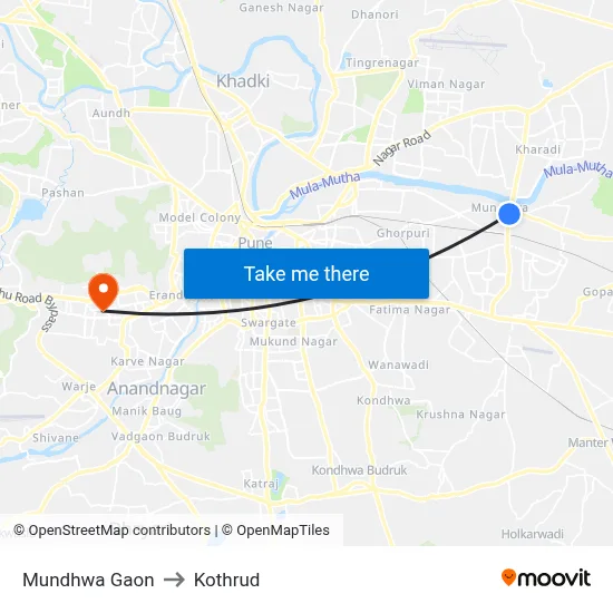 Mundhwa Gaon to Kothrud map
