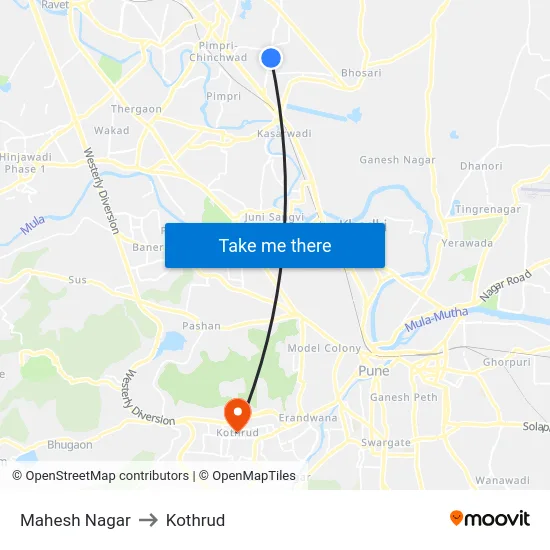 Mahesh Nagar to Kothrud map