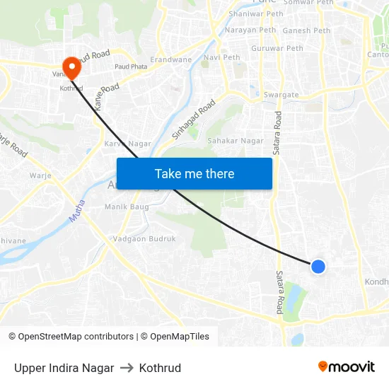 Upper Indira Nagar to Kothrud map