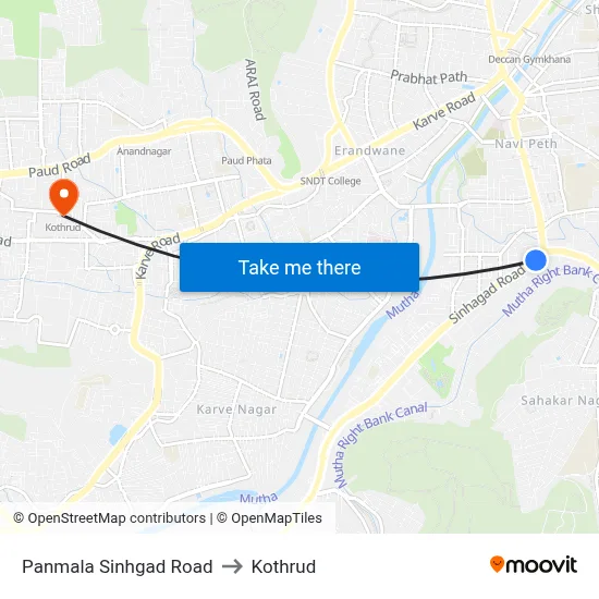 Panmala Sinhgad Road to Kothrud map