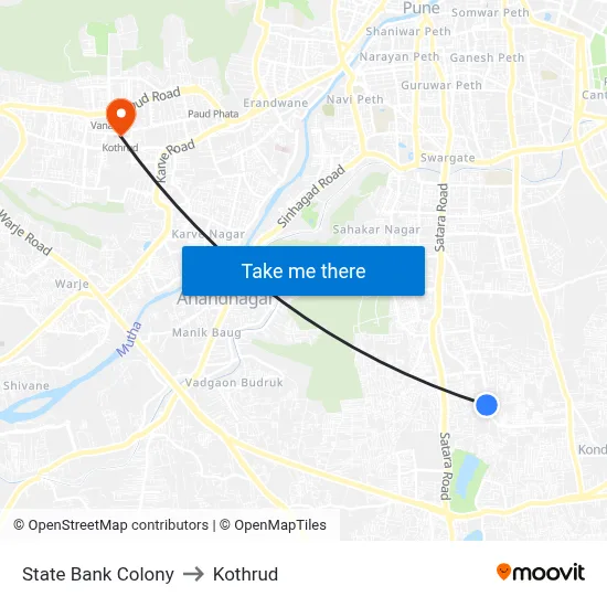 State Bank Colony to Kothrud map