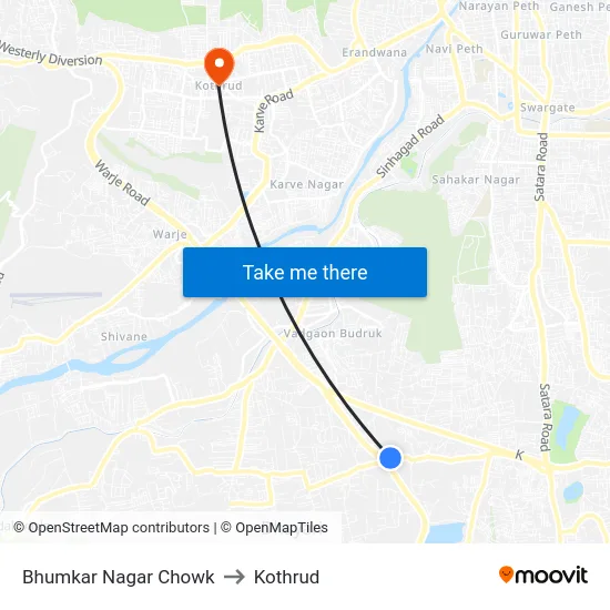 Bhumkar Nagar Chowk to Kothrud map