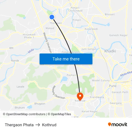 Thergaon Phata to Kothrud map