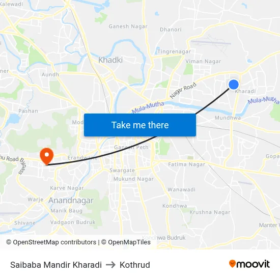 Saibaba Mandir Kharadi to Kothrud map
