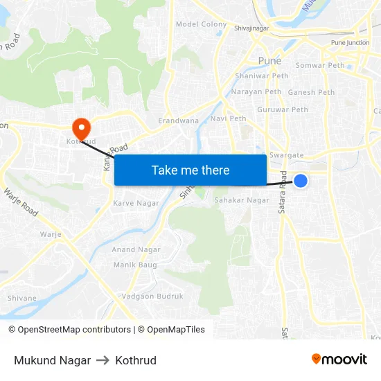 Mukund Nagar to Kothrud map
