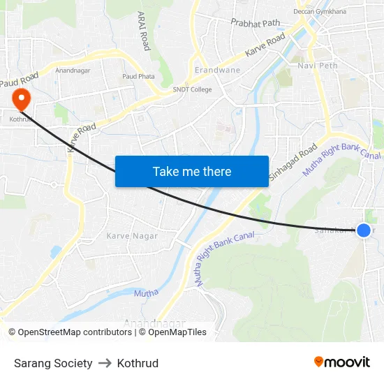 Sarang Society to Kothrud map