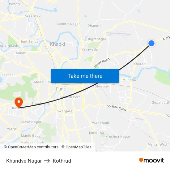 Khandve Nagar to Kothrud map