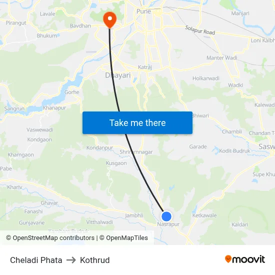 Cheladi Phata to Kothrud map