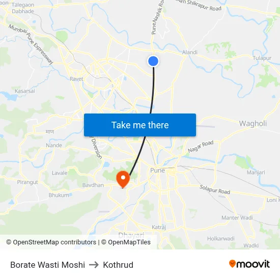 Borate Wasti Moshi to Kothrud map