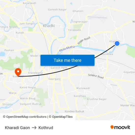 Kharadi Gaon to Kothrud map