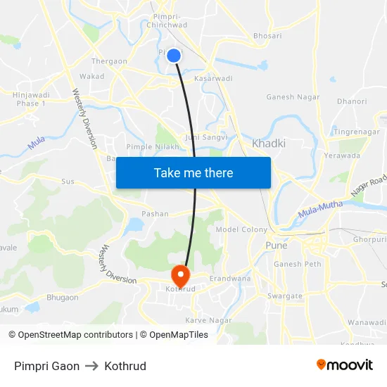 Pimpri Gaon to Kothrud map