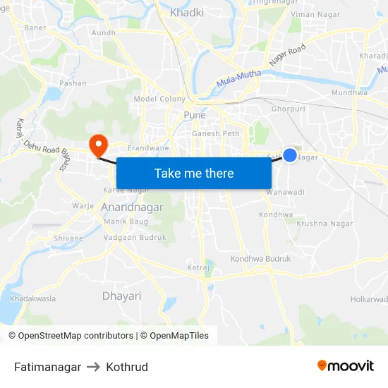 Fatimanagar to Kothrud map