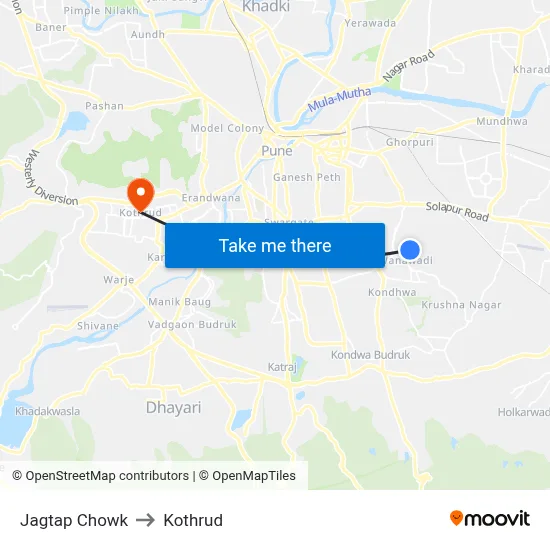 Jagtap Chowk to Kothrud map
