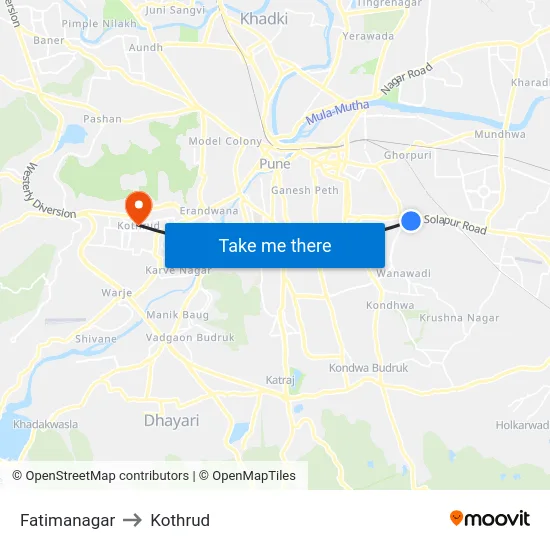 Fatimanagar to Kothrud map