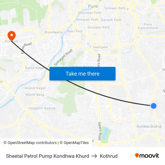 Sheetal Petrol Pump Kondhwa Khurd to Kothrud map