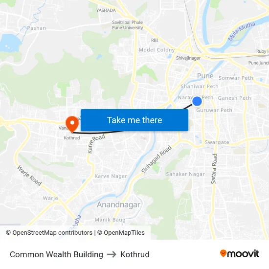 Common Wealth Building to Kothrud map