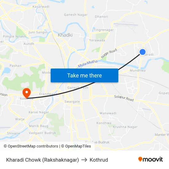 Kharadi Chowk (Rakshaknagar) to Kothrud map