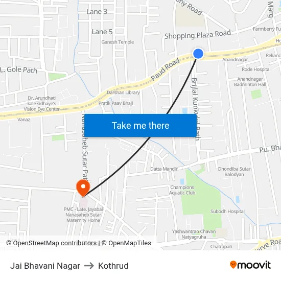 Jai Bhavani Nagar to Kothrud map