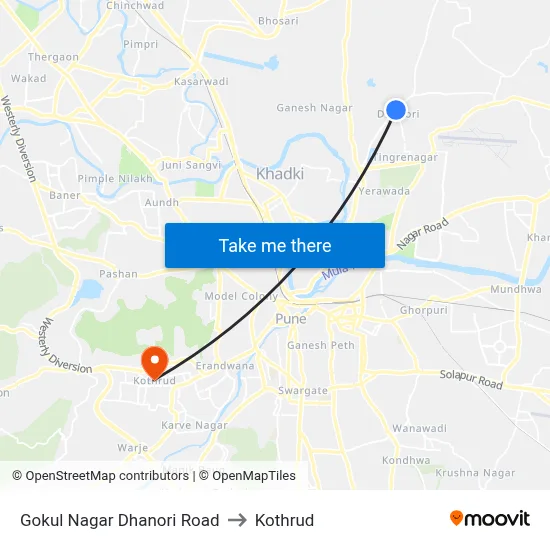 Gokul Nagar Dhanori Road to Kothrud map