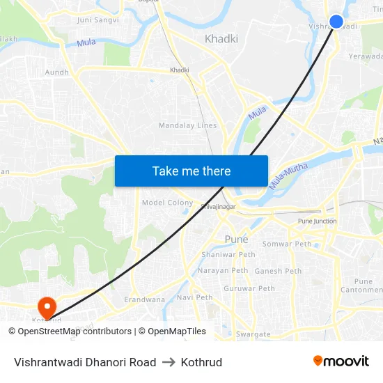 Vishrantwadi Dhanori Road to Kothrud map