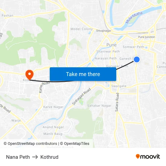 Nana Peth to Kothrud map