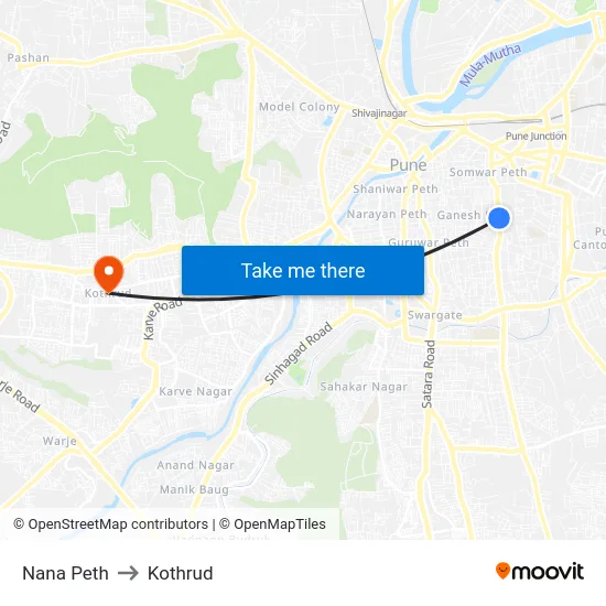 Nana Peth to Kothrud map