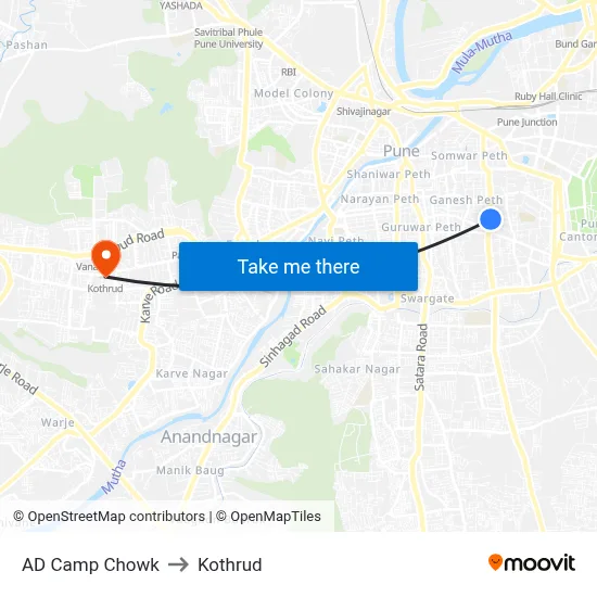 AD Camp Chowk to Kothrud map