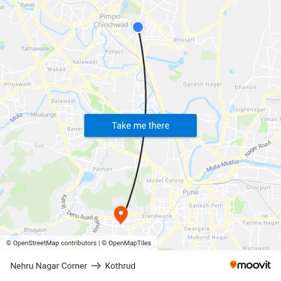 Nehru Nagar Corner to Kothrud map