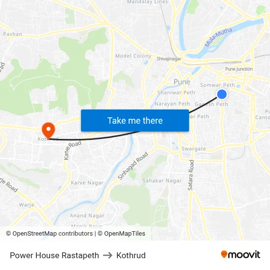 Power House Rastapeth to Kothrud map