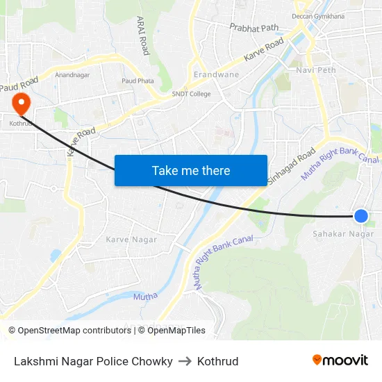 Lakshmi Nagar Police Chowky to Kothrud map