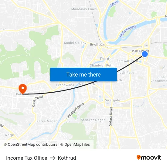 Income Tax Office to Kothrud map