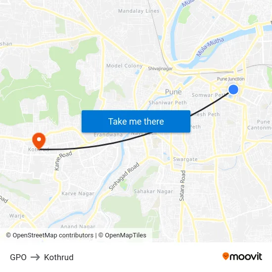 GPO to Kothrud map