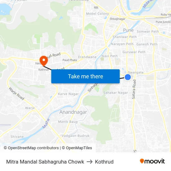 Mitra Mandal Sabhagruha Chowk to Kothrud map