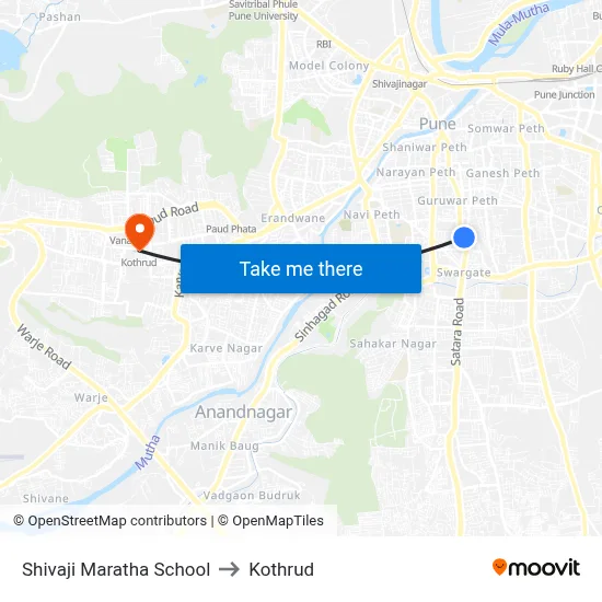 Shivaji Maratha School to Kothrud map