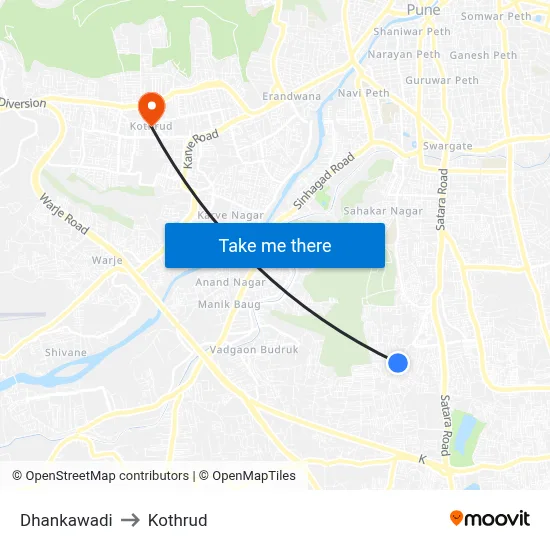 Dhankawadi to Kothrud map