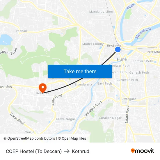 COEP Hostel (To Deccan) to Kothrud map