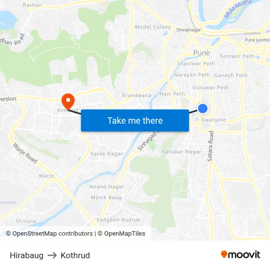 Hirabaug to Kothrud map