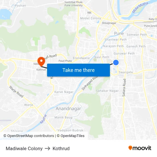 Madiwale Colony to Kothrud map