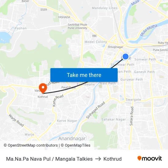 Ma.Na.Pa Nava Pul / Mangala Talkies to Kothrud map